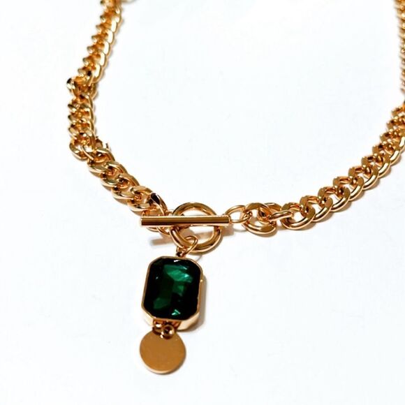 Green crystal drop necklace S240 - Picture 3 of 4